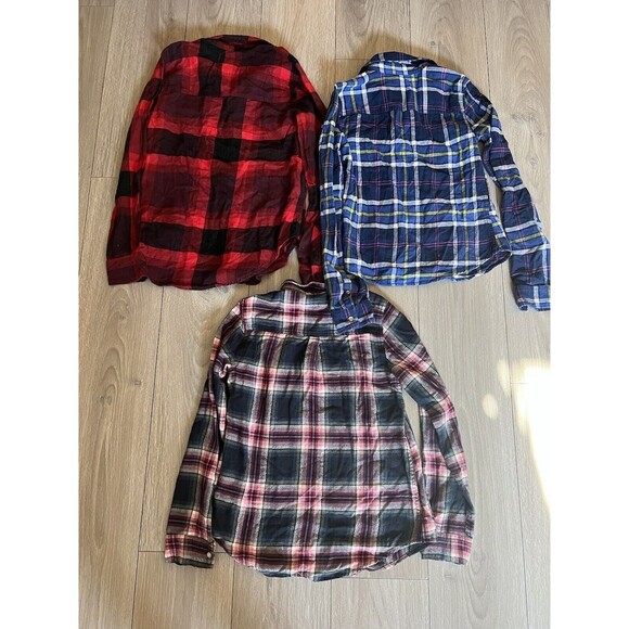 Lot of 3 Abercrombie kids Flannel Shirt Button Down Pocket Plaid SZ 13/14-small - Picture 6 of 7